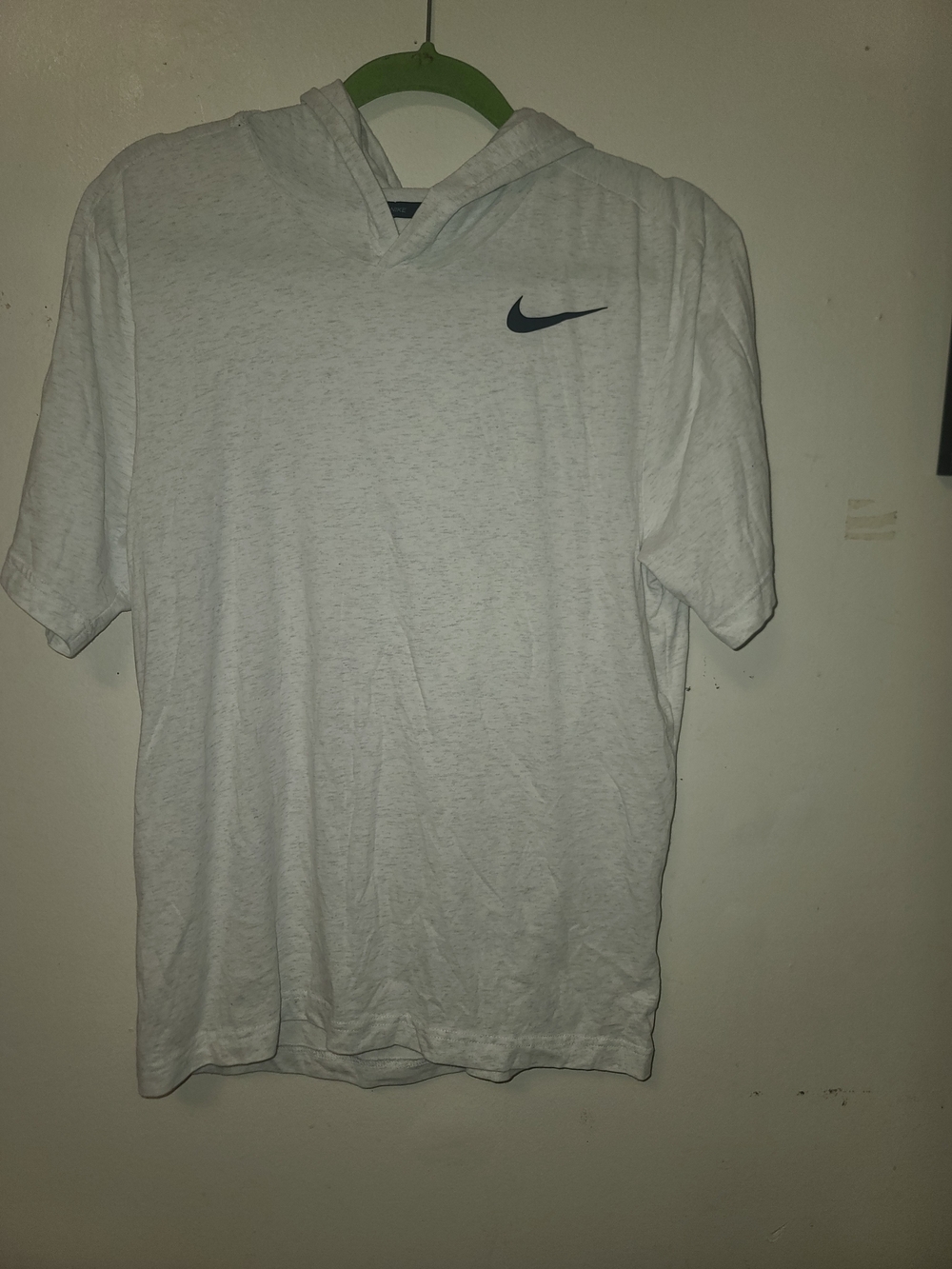Nike White Short-Sleeve Hooded Athletic Shirt with Black Swoosh